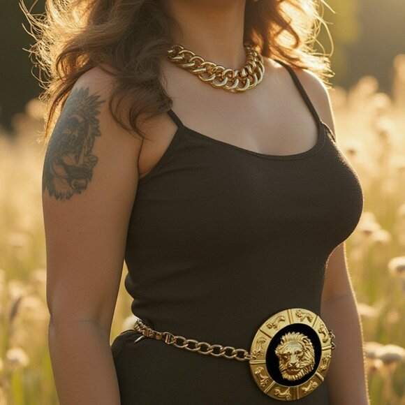 New Women Gold Metal Chain Link Belt Lion Head Medallion Buckle Plus Size XL XXL main image 9